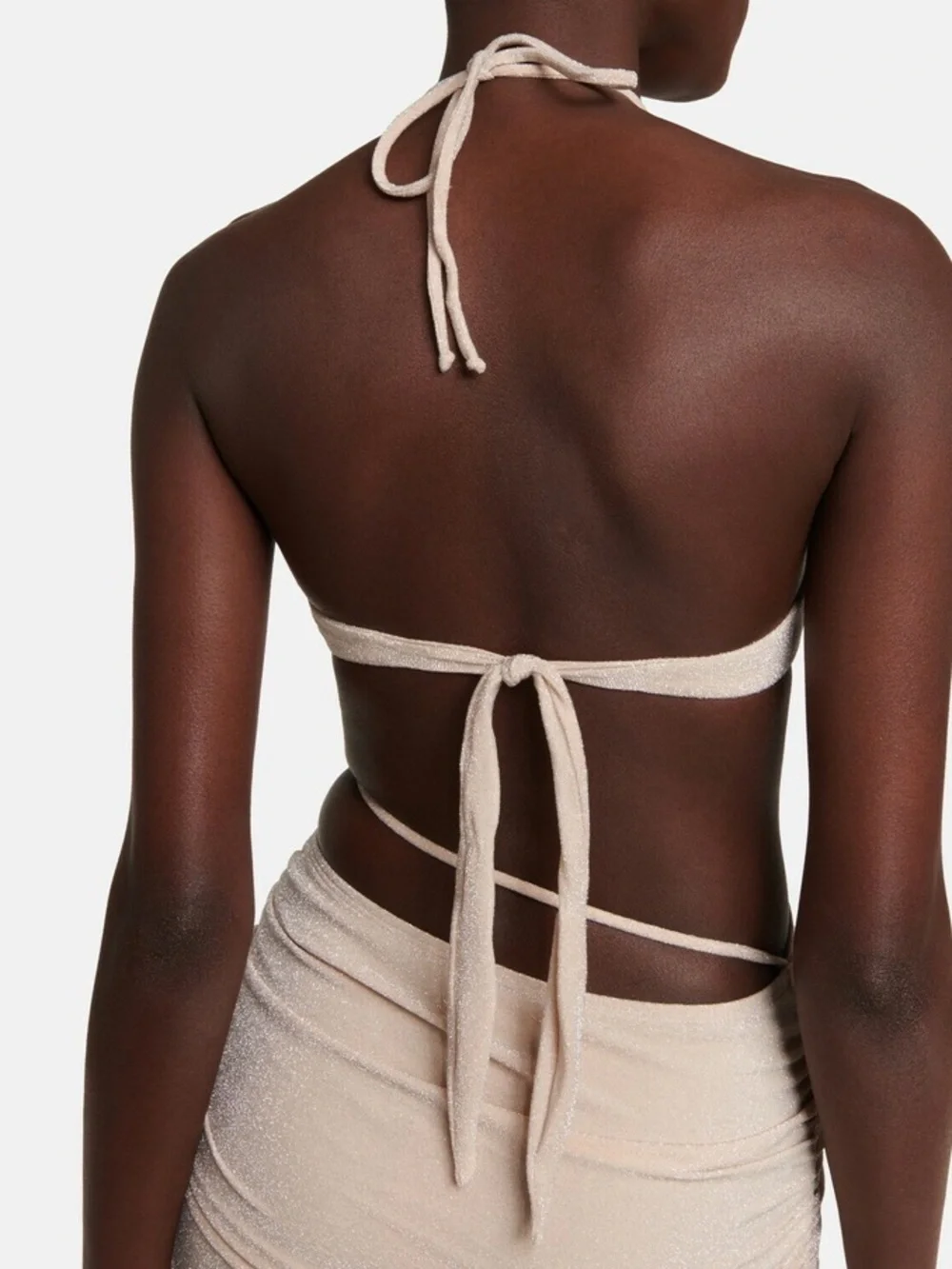 Sculpted Ruched Midi Dress in Glitter Neutral Beige - Picture 6 of 6